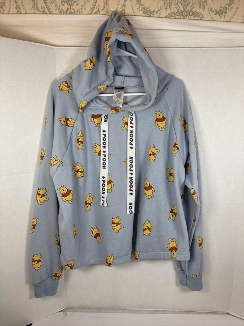 Disney Women’s Winnie the Pooh Bear Cropped BLUE Hoodie Sweatshirt Sz XXXL